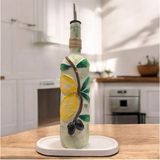 Mes Reves El Yapımı Kabartma Kil Uygulamalı Zeytin ve Limon Desenli Cam Şişe Sirkelik-Yağdanlık, Mutfak Dekor - Kahverengi - Siyah - 750 ml