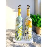 Mes Reves El Yapımı Limon & Zeytin Desenli Cam Yağdanlık & Sirkelik Seti | Şık Mutfak Dekoru & Özel Ev Hediyesi