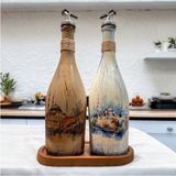 Mes Reves Istanbul Ayasofya Desenli Sunum Stantlı 2'li 750 ml Zeytinyağı Sıvıyağ Şişesi Yağdanlık Yağlık - Kahverengi - Siyah
