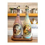 Mes Reves Özel Tasarım Vintage Desenli Sunum Stantlı 2'li 750 ml Zeytinyağı Sıvıyağ Şişesi Yağdanlık Yağlık