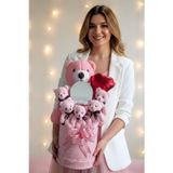 Mesajlı Ayna Ve Kalpli Kutuda Pembe Delüxe Peluş Ayıcık Buketi – Romantik Hediye Seti