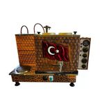 Meşale 2 Demlikli Antik Bakır Türk Bayraklı Full Elektrikli Çay Kazanı