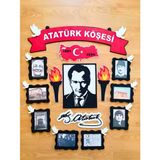 Meşaleli, Imzalı ve Resimli Atatürk Köşesi Panosu Keçe - Renkli