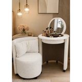 Meşe Home Elisa Makyaj Masalı Aynalı Organizerli Sarı Yumuşak Kumaşlı Kırlentli Puf - Bench / Makyaj Masası - Beyaz