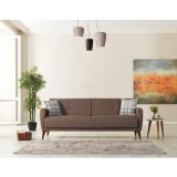 Meşe Home Rinka Süngerli Kollu Bazalı Yataklı Kahve Üçlü Koltuk Kanepe Çekyat 82x210 cm