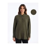 Meşe Moda Kadın HakiGofre Dokulu Oversize Uzun Kollu Gömlek