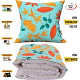 Meşe Palamudu Desen Tv Battaniyeli Opsiyonel Dekoratif Yastık Kırlent 2 In 1 Battaniye - 115 x 170 cm - Renkli