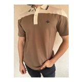 Mesh %100 Pamuk Erkek Polo Yaka T-shirt, Renkli Çizgili Kısa Kollu Parçalı Model, Dağ Logolu Tasarım