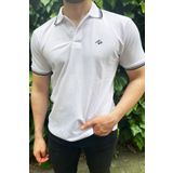 Mesh Company Erkek Beyaz Polo Yaka Regular Fit T-shirt – %100 Pamuk, Nefes Alan Kumaş, Lacivert Çizgili