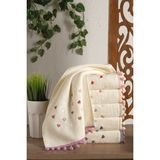 Meslina Home Ponponlu 6 Lı Nakışlı Havlu Seti Mutfak Havlusu 30X50 cm - 30 x 50 cm - Gülkurusu - Beyaz - Pembe - Gri