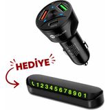 Mesro Pd Araç Çakmaklık 2 USB+20W Hızlı Şarj Destekli Çift Usb+Type-C Giriş 55W Power Quick Ciharge - Siyah