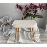 Messline -Ahşap Ayaklı Teddy Kumaş Dekoratif Puf Bench Makyaj Sandalyesi