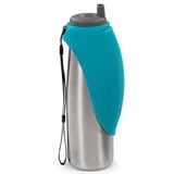Messy Mutts Paslanmaz Çelik Seyahat Su Şişesi, Silikon Kapaklı Kase, Evcil Hayvan Seyahat Gerekliliği | Kamp, Yürüyüş, Yürüyüş Aksesuarı | 24 oz / 700 ml | Mavi
