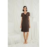 Mestore Arias Closet Kısa Kollu ve Dantelli V Yaka Gecelik - Kahve - 2XL
