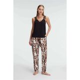Mestore Arias Closet Sıfır Kol V Yaka Viskon Geometrik Yazlık Uzun Ip Detaylı Pijama Takımı - Siyah - XL