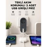 Mestore Isıya Dayanıklı 3 USB Portlu Güvenlikli Priz – Akıllı Enerji Yönetimi