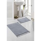 Meta Halı Yıkanabilir Premium Ponpon Saçaklı Kaymaz Taban Post Peluş Banyo Paspası 2'li Takım Bej mt - Gri