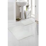 Meta Halı Yıkanabilir Premium Ponpon Saçaklı Kaymaz Taban Post Peluş Banyo Paspası 2'li Takım Ekru Mt
