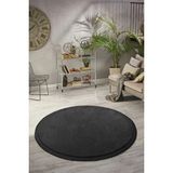 Meta Halı Yuvarlak Puffy Peluş Post Düz Saçaklı Kaymaz Taban Halı 8 Renk - Siyah - 80 x 80 cm