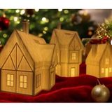 METADESİNG Noel Evi Tealight Mumluk Seti, Yılbaşı Süsü, PLA Organik Plastik, Beyaz, 10x6x7 cm ve 8x8x9 cm, 3 Parça, Kış Temalı