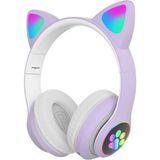 Metafaz Ticaret Stn-28 LED Işıklı Kedi Kulak Sevimli Bluetooth 5.0 Wireless Kulak Üstü Kulaklık - Lila