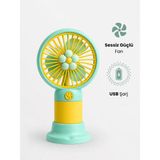 Metaforce Mini Fan Şarjlı Soğutucu Taşınabilir El Vantilatörü Telefon Standı Çiçekli USB Mini Fan Hediyelik - Turkuaz
