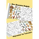 metafortoys Hayvanlar Ve Yavruları Dev Boyama Kağıdı 2.5 metre x 62 cm Kağıt Aktivite Rulosu