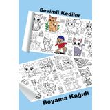 metafortoys Sevimli Kediler Dev Boyama Kağıdı 2.5 metre x 62 cm Kağıt Aktivite Rulosu