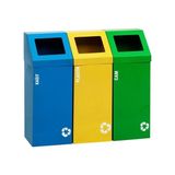 Metal 3'lü Geri Dönüşüm Sıfır Atık Kutusu Elektrostatik Toz Boyalı (Plastik-Kağıt-Cam) - Çok Renkli - genel
