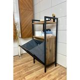 Metal Ahşap Çamaşır Sepeti Banyo Düzenleyici Kirli Sepeti 2 Katlı Banyo Rafı Tek Gözlü Modern Banyo Dolabı - Siyah - Kahverengi