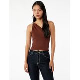 Metal Aksesuarlı Slim Fit Tek Omuz Kolsuz Bluz