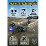 Metal Alaşım Işıklı Sesli Çek Bırak Askeri Kargo Uçağı - 22 Cm Büyük Boy Model Uçak