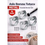 Metal Askı Borusu Tutucu, Galvaniz Paslanmaz, Yuvarlak Borular için, Gardırop ve Dolap Uyumlu, Vidalı, 4 Adet
