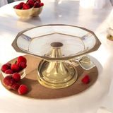 Metal Ayaklı Cam Tabaklı Sunumluk 18 cm Gold