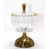 Metal Ayaklı Kristal Cam Şekerlik Gold Detaylı Sunumluk Alk4871