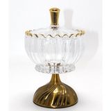 Metal Ayaklı Kristal Cam Şekerlik Gold Detaylı Sunumluk Liv171