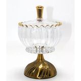 Metal Ayaklı Kristal Cam Şekerlik Gold Detaylı Sunumluk Vitrin