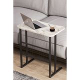 Metal Ayaklı Laptop Sehpası Koltuk Sehpası Kahvaltı Masası Çalışma Sehpası - Beyaz Mermer Desenli - 59x35x64 - Efes