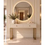 Metal Ayaklı LED Aynalı Çekmeceli Dresuar -Bej Mdf