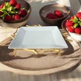 Metal Ayaklı Porselen Sunum Tabağı 20 cm - Gold
