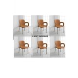 Metal Ayakli Teak Sutlu Kahve Plastik Sandalye 6 Adet