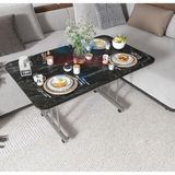 Metal Ayaklı Tekerlekli Ekonomik Orta Sehpa 70 x 110 cm – Siyah Mermer