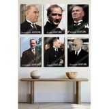 Metal Baskı - Mustafa Kemal Atatürk, Bir Değerdir Yazılı, 6'Lı Dekoratif Tablo
