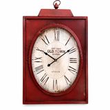 Metal Bordo Duvar Saati 70 x 45 cm Old Town London Roma Rakamlı El Yapımı El Boyama Rustik Eskitme Büyük Dekoratif Salon Saati