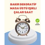 Metal Bronz Nostaljik Masa Saati Alarmlı Büyük Boy Sessiz Mekanizmalı