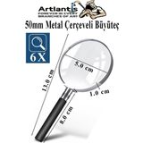 Metal Büyüteç 50 Mm 1 Adet 6X Plastik Sap Çerçeveli 5 Cm Büyüteç Merçek Okul Büro Ofis Krom Kaplama Büyüteç
