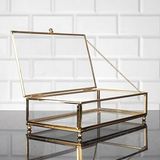 Metal Çerçeveli Cam Sunumluk, Kapaklı Sandık, Çikolata Şeker ve Takı Kutusu, 25x15 Cm (Altın)