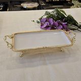 Metal Çerçeveli Dikdörtgen Porselen Servis Tabağı 30X15 cm - 30 x 15 cm