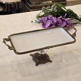 Metal Çerçeveli Döküm Ayaklı Dikdörtgen Porselen Servis Tabağı 30X15 cm Antik - 30 x 15 cm
