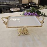 Metal Çerçeveli Döküm Ayaklı Dikdörtgen Porselen Servis Tabağı 30X22 cm - 30 x 22 cm